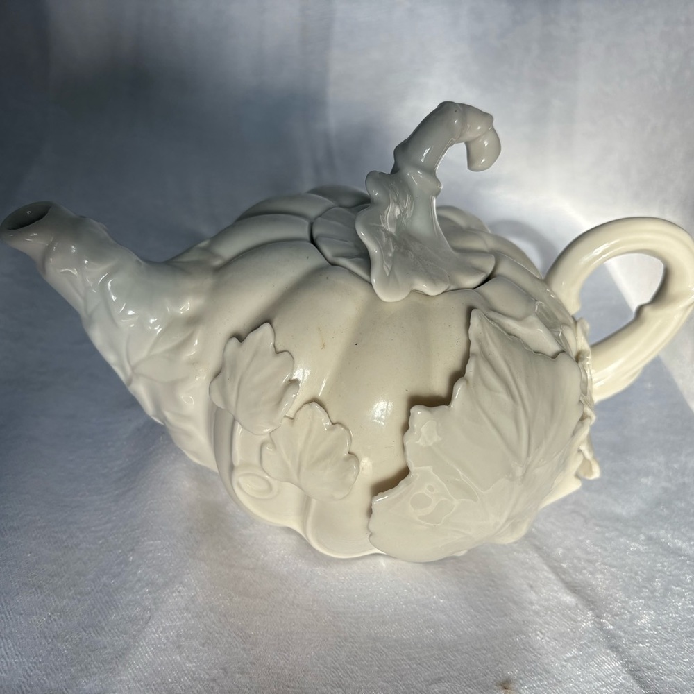 Grace's Teaware Elegant white autumn pumpkin teapot and creamer